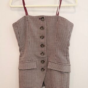 Favorite Daughter Chocolate Houndstooth Strapless Button-Down Top with
